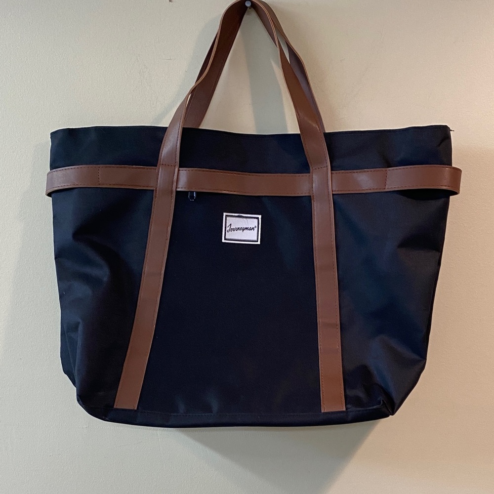 Journeyman Black Duffel Bag with Brown Straps